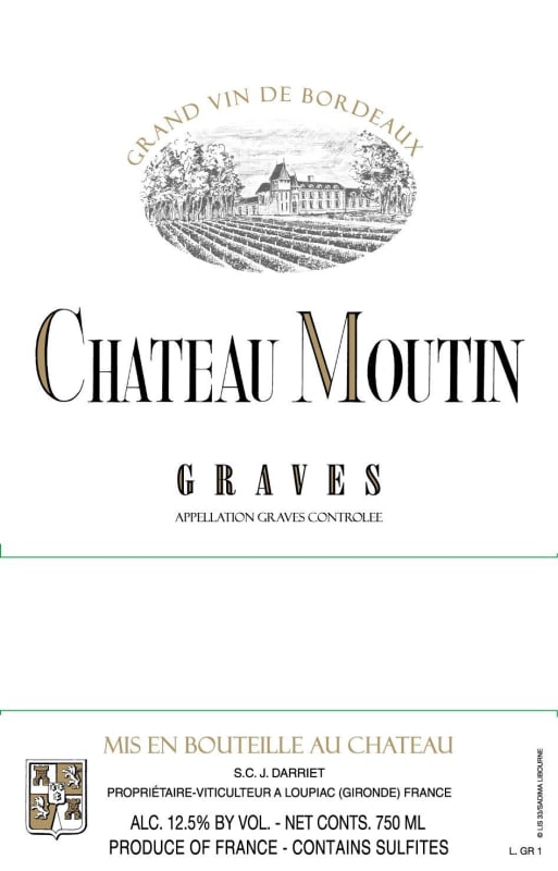 Vignobles Darriet Graves Chateau Moutin Blanc 2012 Front Label