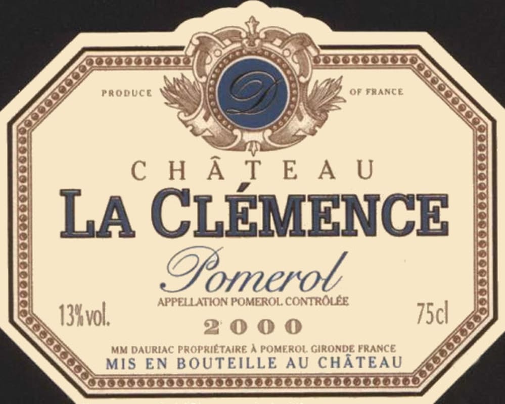 Vignobles Dauriac Pomerol La Clemence 2000 Front Label