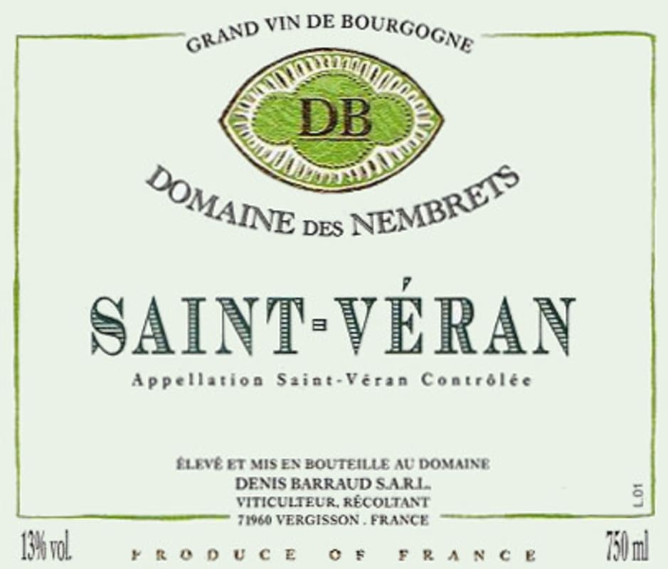 Vignobles Denis Barraud Saint-Veran Domaine des Nembrets 2009 Front Label
