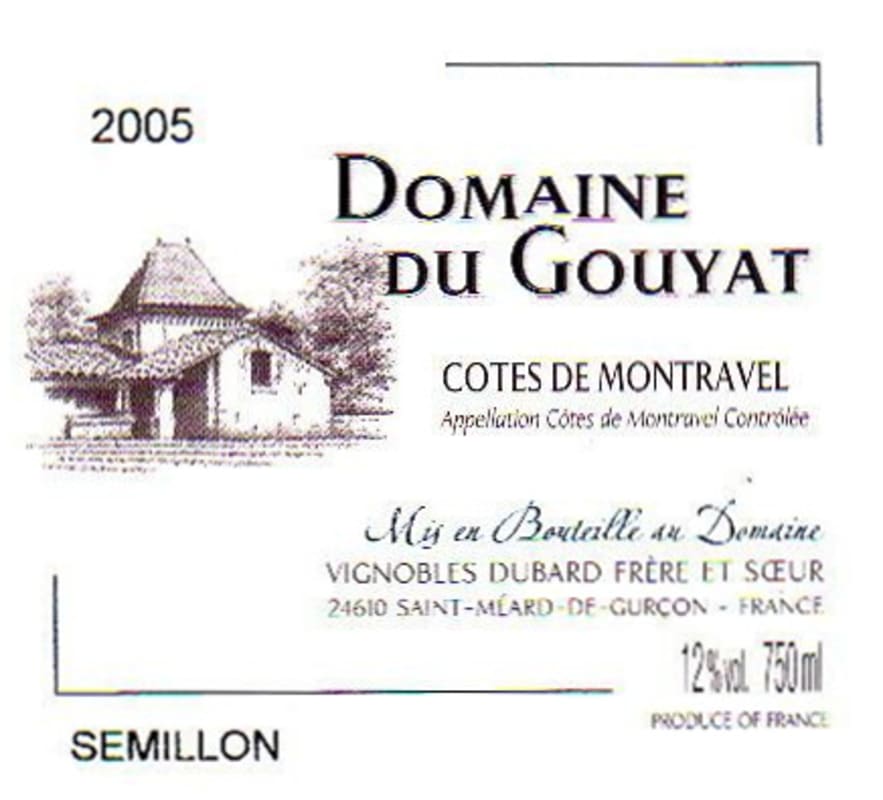Domaine du Gouyat Moelleux Blanc 2005 Front Label