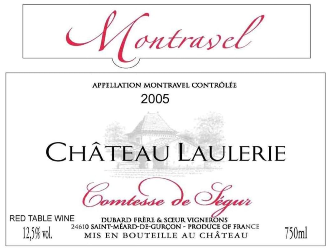 Chateau Laulerie Montravel Comtesse de Segur Rouge 2005 Front Label