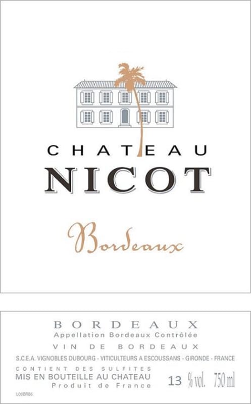 Vignobles Dubourg Bordeaux Chateau Nicot 2014 Front Label