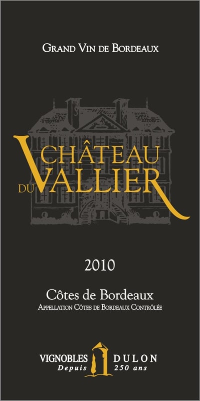 Vignobles Dulon Cotes de Bordeaux Chateau du Vallier Premiers 2010 Front Label