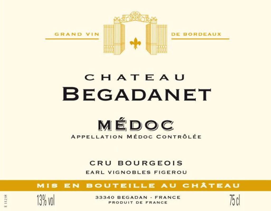Vignobles Figerou Medoc Chateau Begadanet 2012 Front Label