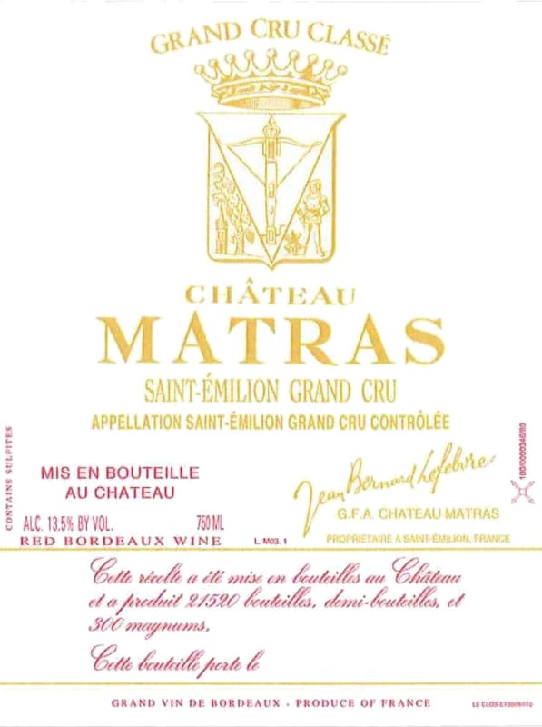 Vignobles Gaboriaud Saint-Emilion Chateau Matras Grand Cru 2010 Front Label