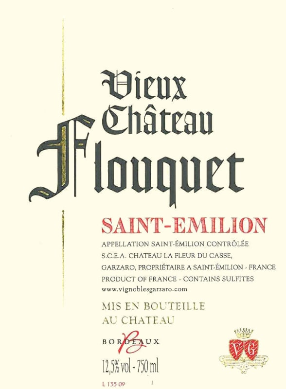 Vignobles Garzaro Vieux Chateau Flouquet 2009 Front Label