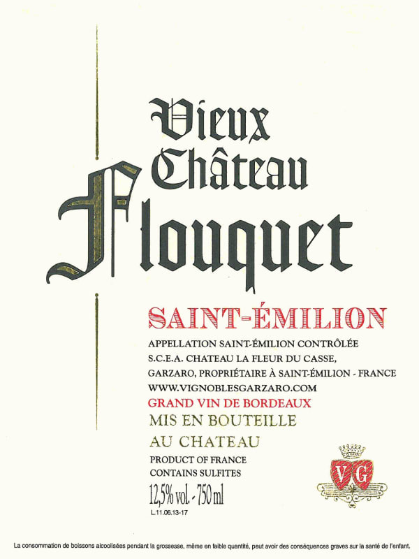 Vignobles Garzaro Vieux Chateau Flouquet 2012 Front Label