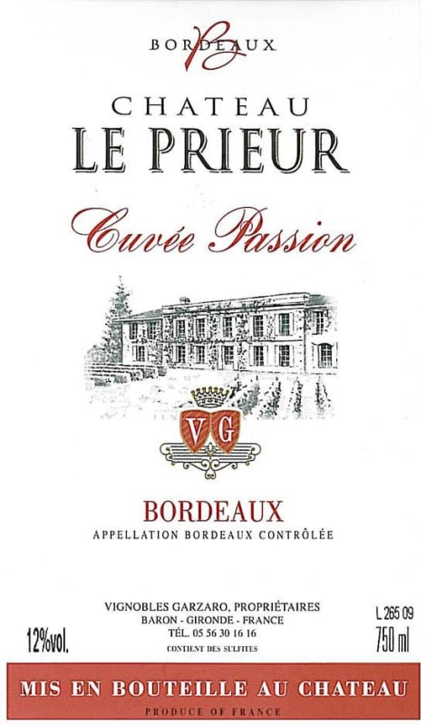 Vignobles Garzaro Chateau Le Prieur Cuvee Passion 2011 Front Label
