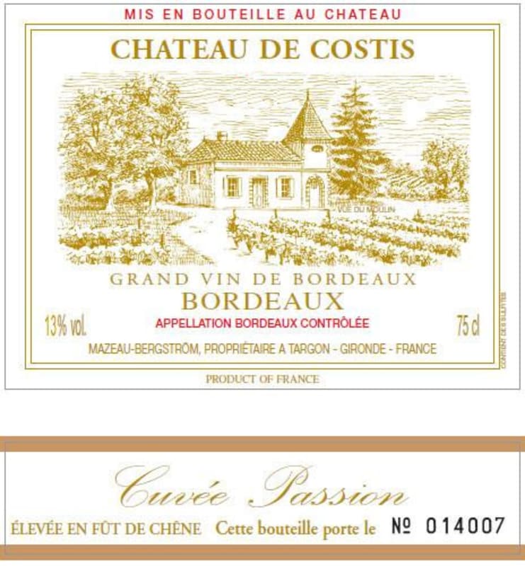 Vignobles Laurent Mazeau Chateau de Costis Cuvee Passion 2013 Front Label