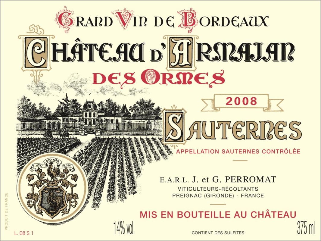 Vignobles M&J Perromat Chateau d'Armajan des Ormes 2008 Front Label