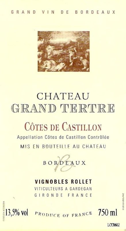 Vignobles Rollet Cotes de Bordeaux Castillon Chateau Grand Tertre 2014 Front Label