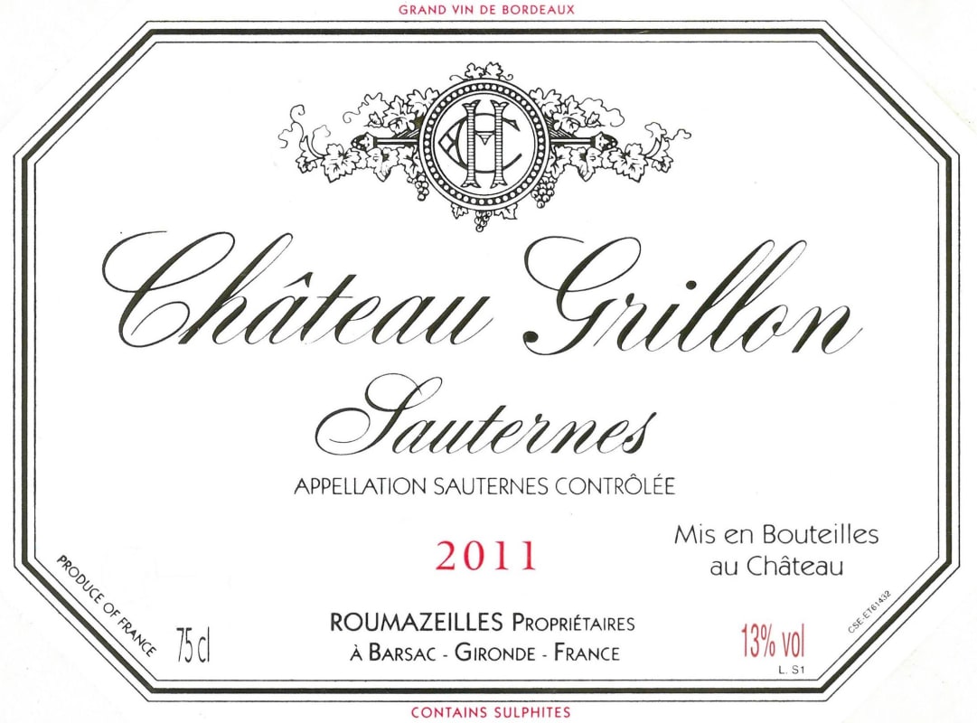 Vignobles Roumazeilles Chateau Grillon 2011 Front Label