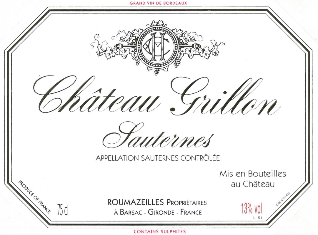 Vignobles Roumazeilles Chateau Grillon 2012 Front Label