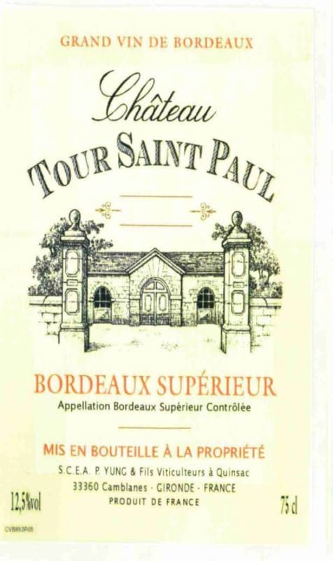 Vignobles Yung Bordeaux Chateau Tour Saint Paul Superieur 2012 Front Label