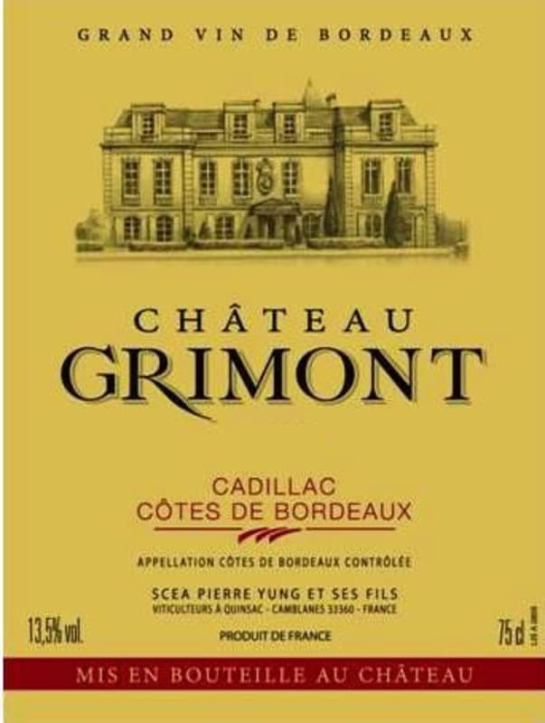 Vignobles Yung Cadillac Cotes de Bordeaux Chateau Grimont 2012 Front Label