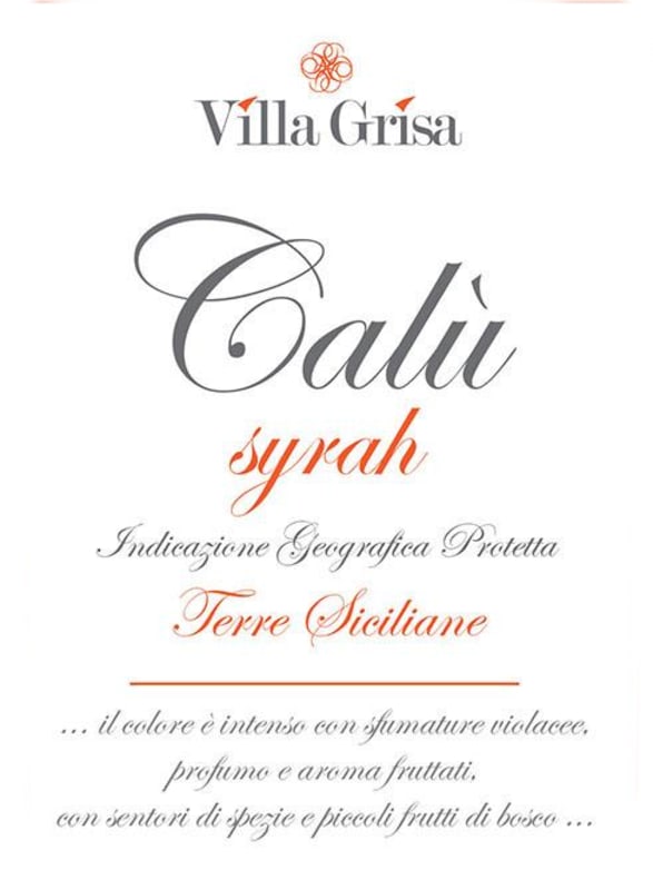 Villa Grisa Sicilia Calu Syrah 2015 Front Label