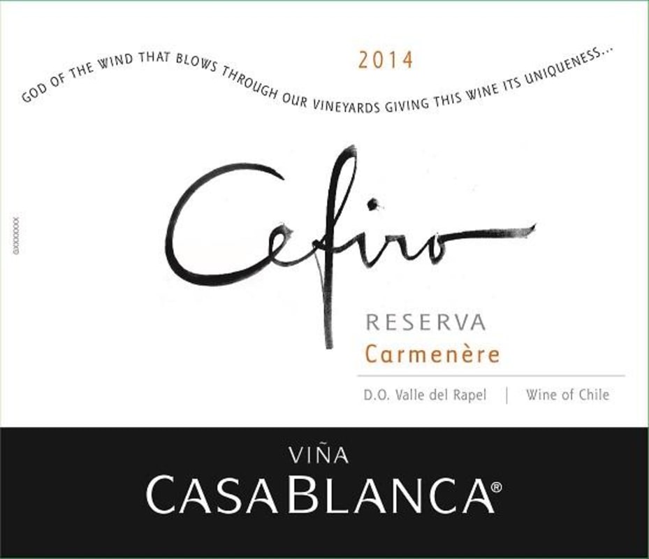 Vina Casablanca Cefiro Reserva Carmenere 2014 Front Label
