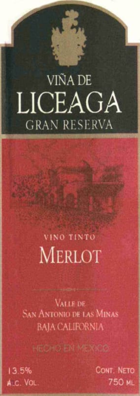 Vina de Liceaga Gran Reserva Merlot 2004 Front Label