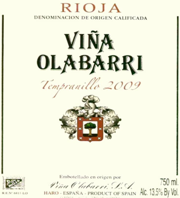 Vina Olabarri Tempranillo 2009 Front Label