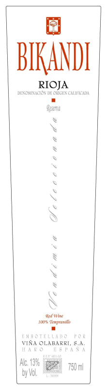 Vina Olabarri Bikandi Reserva 2001 Front Label
