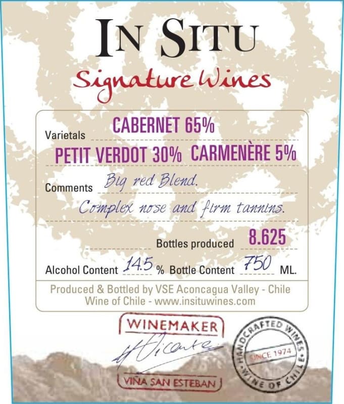 Vina San Esteban In Situ Signature Wines Big Red Blend 2013 Front Label