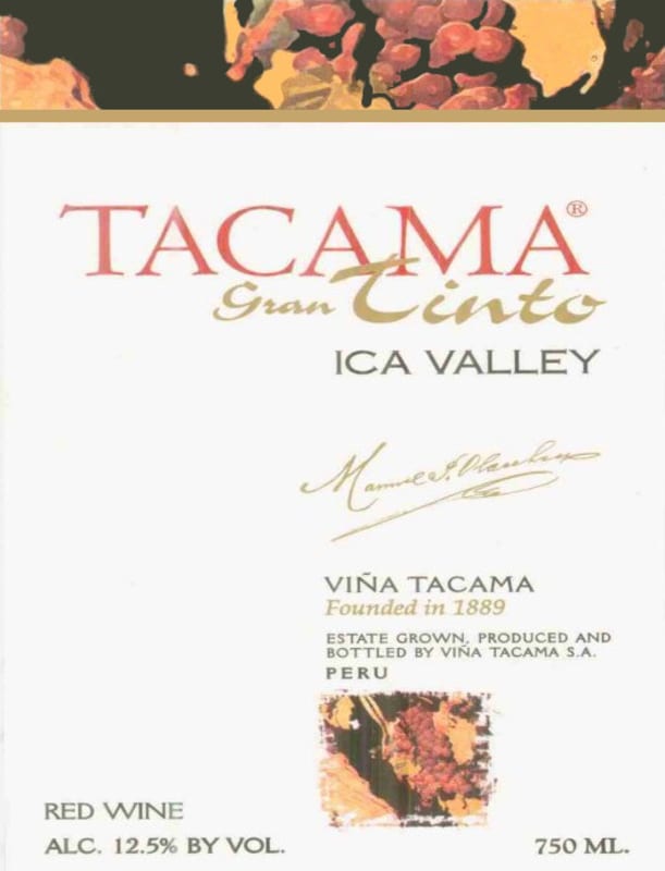 Vina Tacama Gran Tinto 2012 Front Label