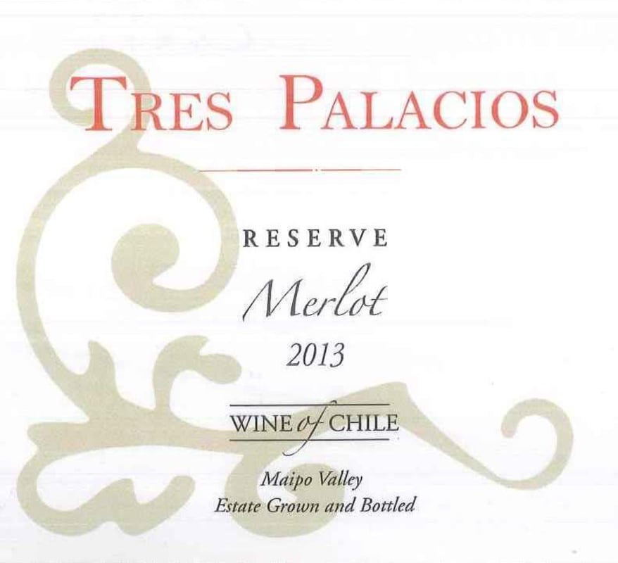 Vina Tres Palacios Reserve Merlot 2013 Front Label