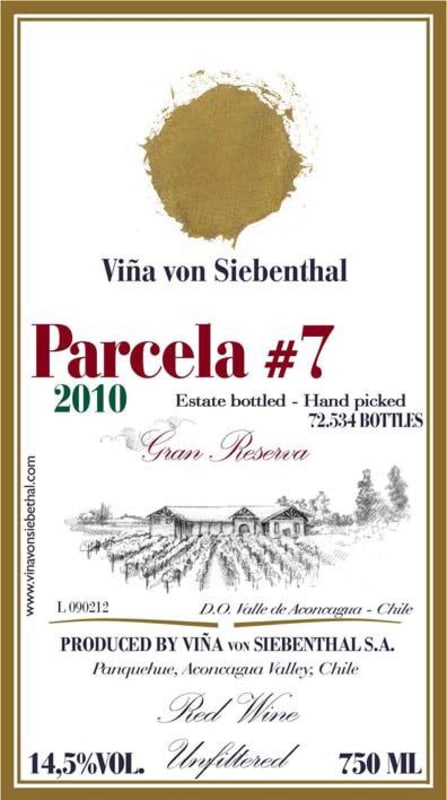 Vina von Siebenthal Parcela 7 Gran Reserva 2010 Front Label
