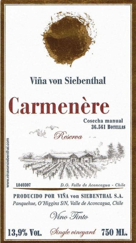 Vina von Siebenthal Reserve Carmenere 2010 Front Label