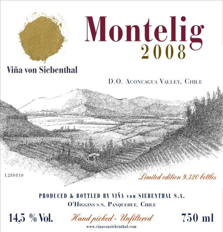 Vina von Siebenthal Montelig 2008 Front Label