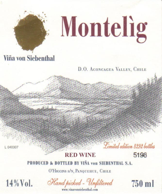 Vina von Siebenthal Montelig 2007 Front Label