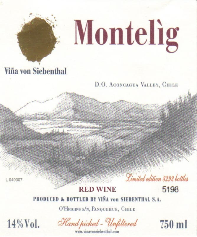 Vina von Siebenthal Montelig 2006 Front Label