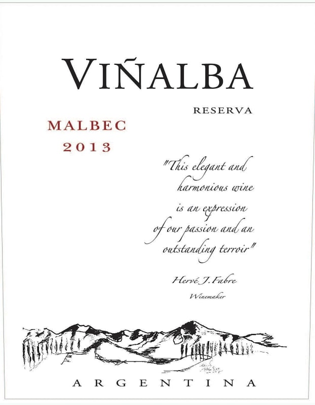 Vinalba Reserva Malbec 2013 Front Label