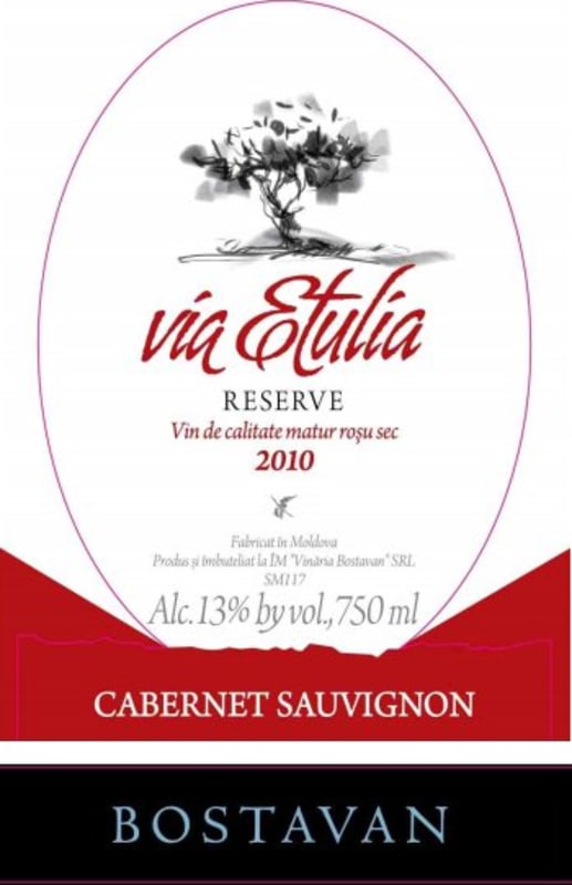 Vinaria Bostavan Via Etulia Reserve Cabernet Sauvignon 2010 Front Label