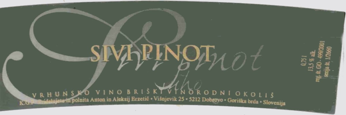 Vinarstvo Erzetic Amfora Sivi Pinot 2005 Front Label