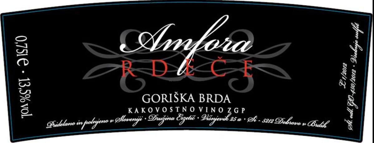 Vinarstvo Erzetic Visnjevik Amfora Rdece 2009 Front Label