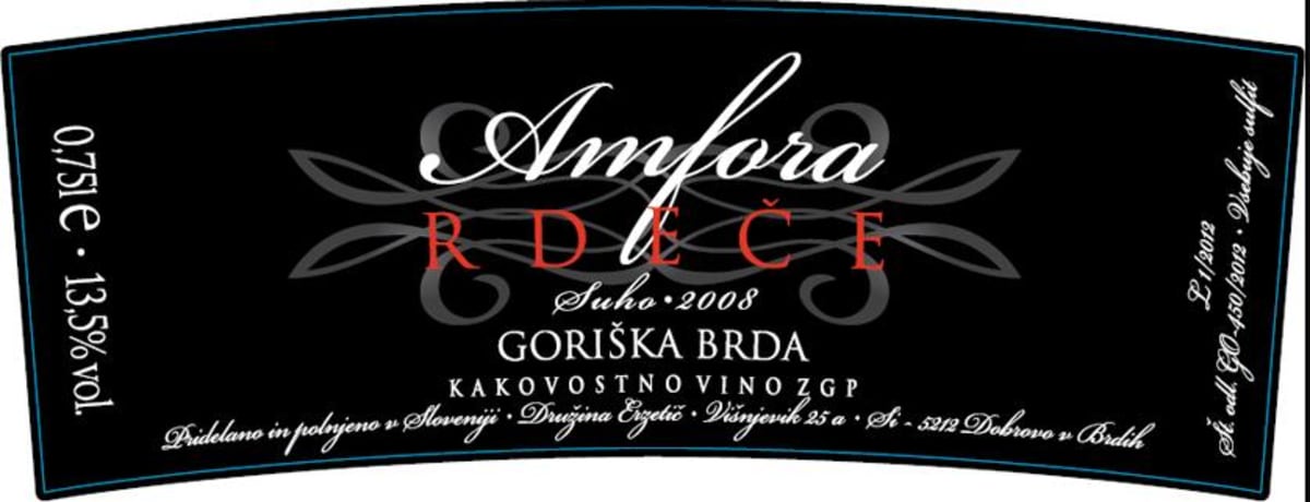 Vinarstvo Erzetic Visnjevik Amfora Rdece 2008 Front Label