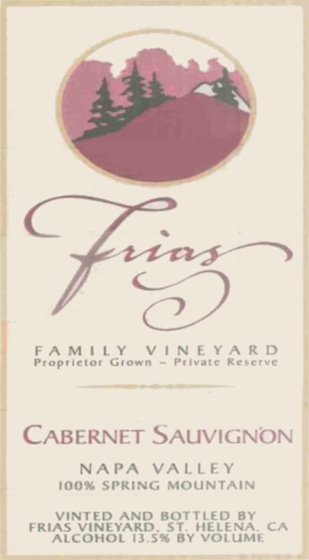 Frias Family Vineyard Private Reserve Cabernet Sauvignon 2001 Front Label