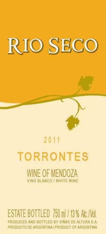 Vinas de Altura Rio Seco Torrontes 2011 Front Label