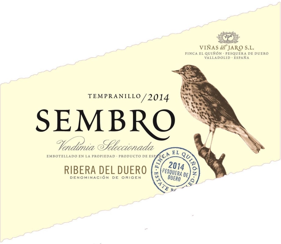 Vinas Del Jaro Sembro Vendimia Seleccionada Tempranillo 2014 Front Label