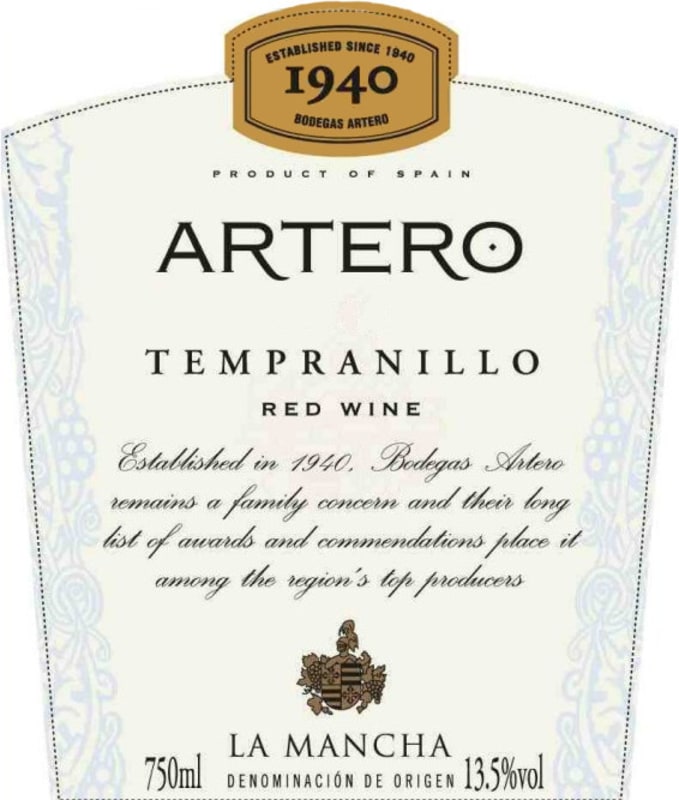 Vinedos & Bodegas Munoz Artero Tempranillo 2015 Front Label
