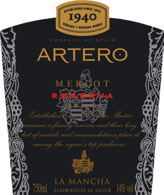 Vinedos & Bodegas Munoz Artero Reserva Merlot 2011 Front Label