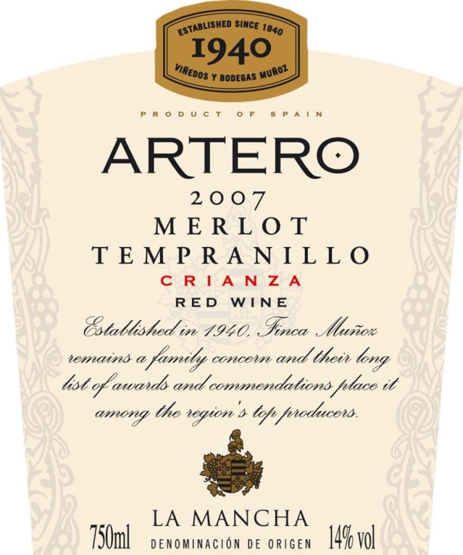 Vinedos & Bodegas Munoz Artero Crianza Merlot Tempranillo 2007 Front Label