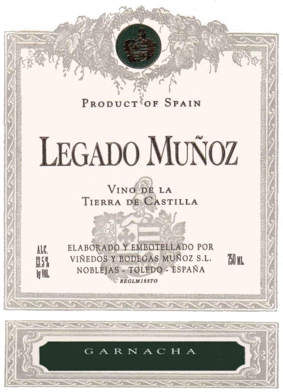 Vinedos & Bodegas Munoz Legado Munoz Vino de la Tierra Garnacha 2013 Front Label
