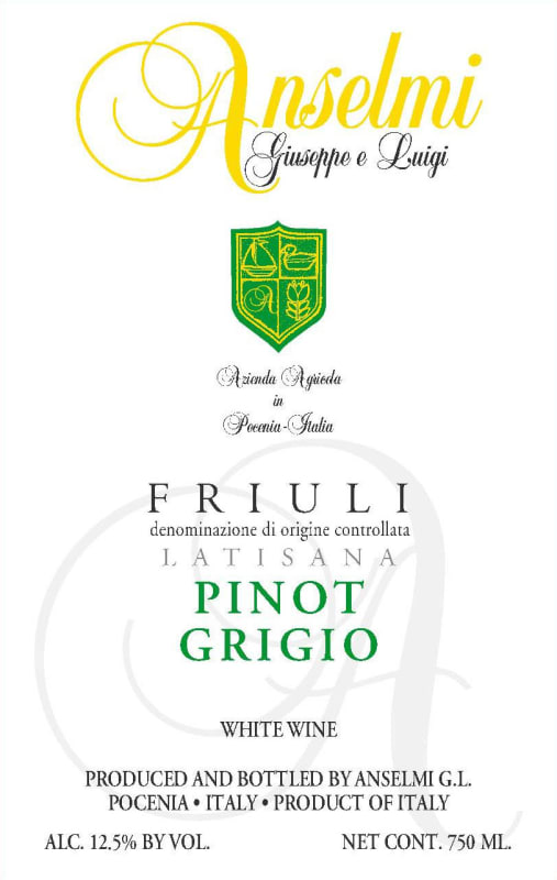 Vini Anselmi Friuli Latisana Pinot Grigio 2014 Front Label
