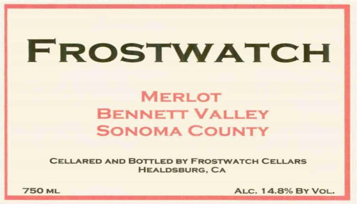 Frostwatch Vineyard and Winery Merlot 2011 Front Label