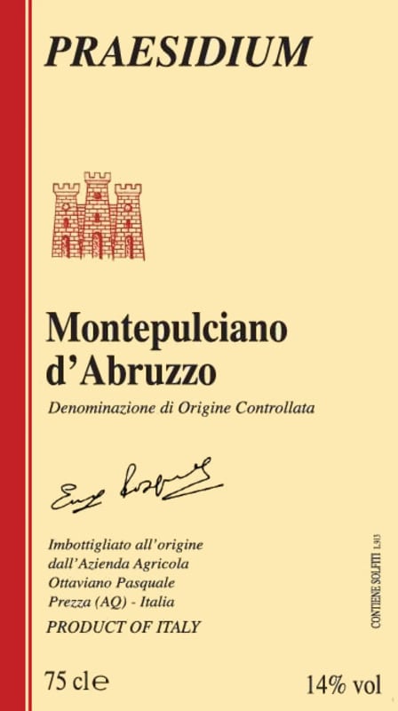 Vini Praesidium Montepulciano d'Abruzzo 2011 Front Label