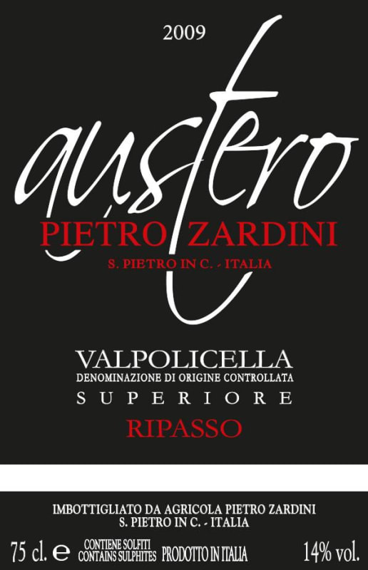 Vinicola Pietro Zardini Valpolicella Ripasso Superiore Austero 2009 Front Label