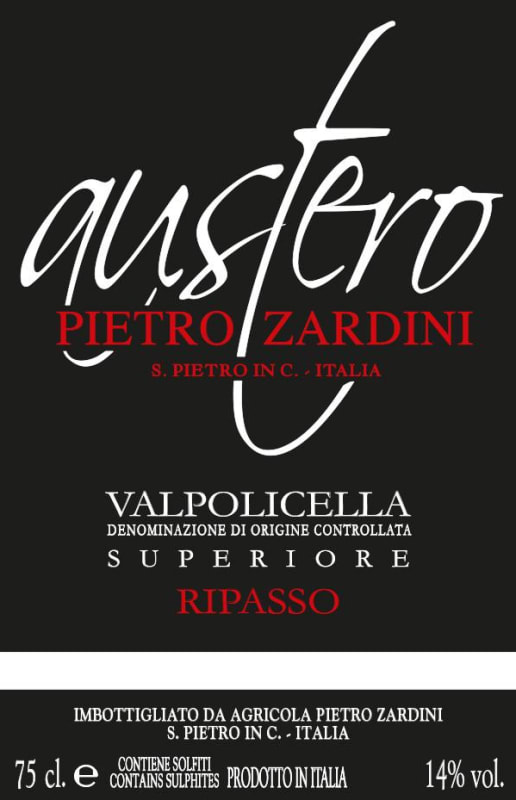 Vinicola Pietro Zardini Valpolicella Ripasso Superiore Austero 2010 Front Label