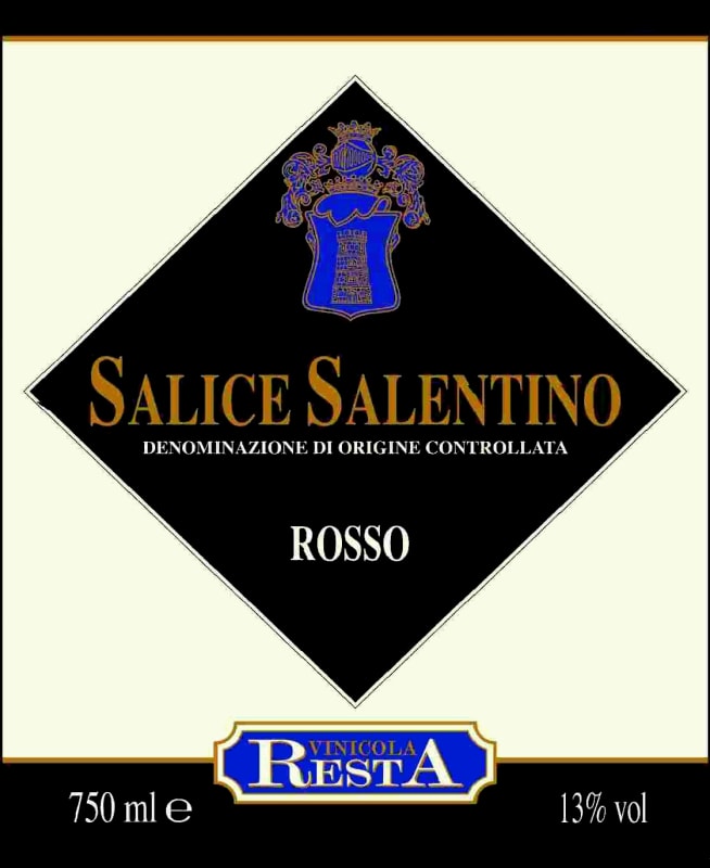 Vinicola Resta Salice Salentino Rosso 2013 Front Label